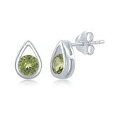 Sterling Silver Open Pearshaped Round Peridot Stud Earrings